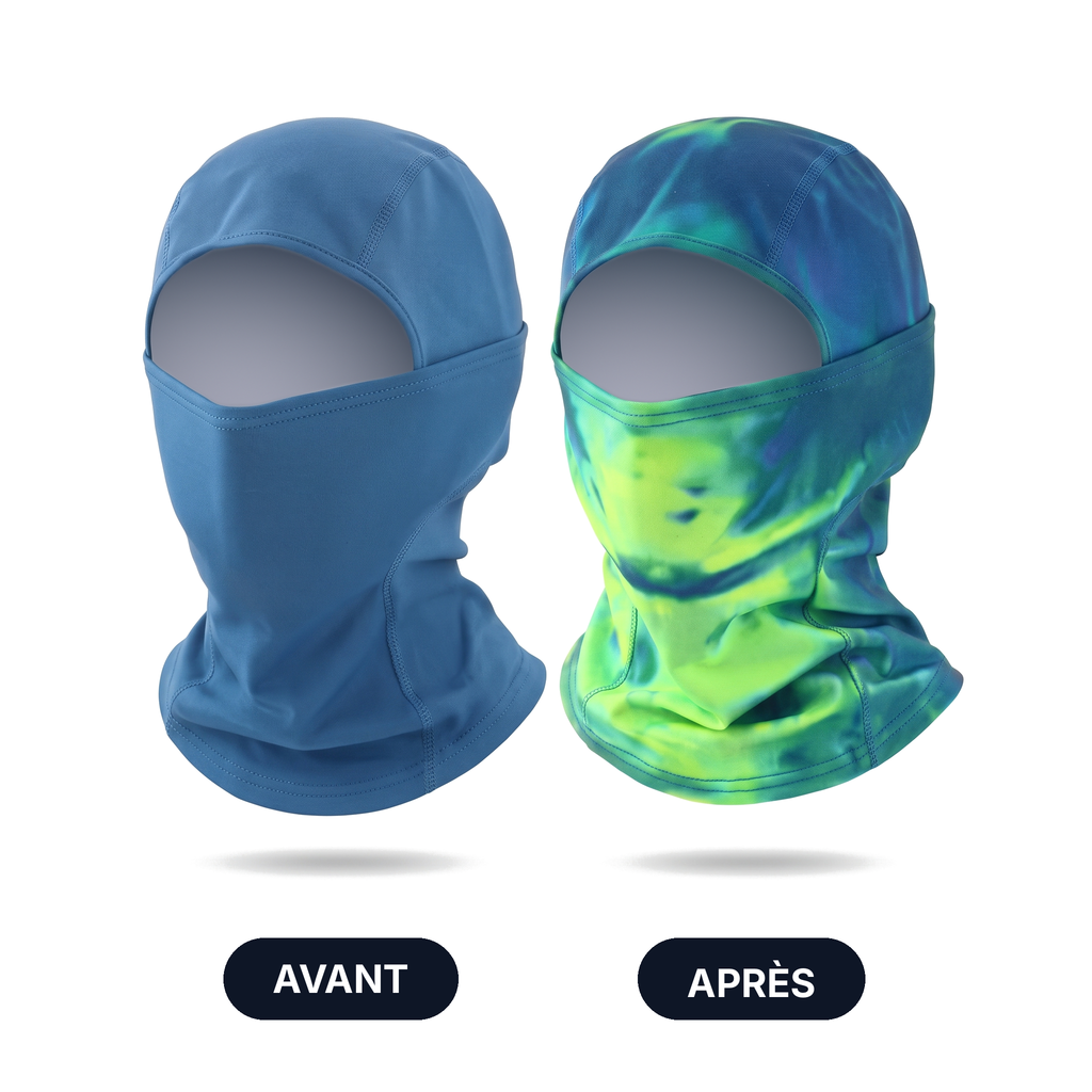 Cagoule Thermya Shift Bleu Glacier, avant et après le souffle