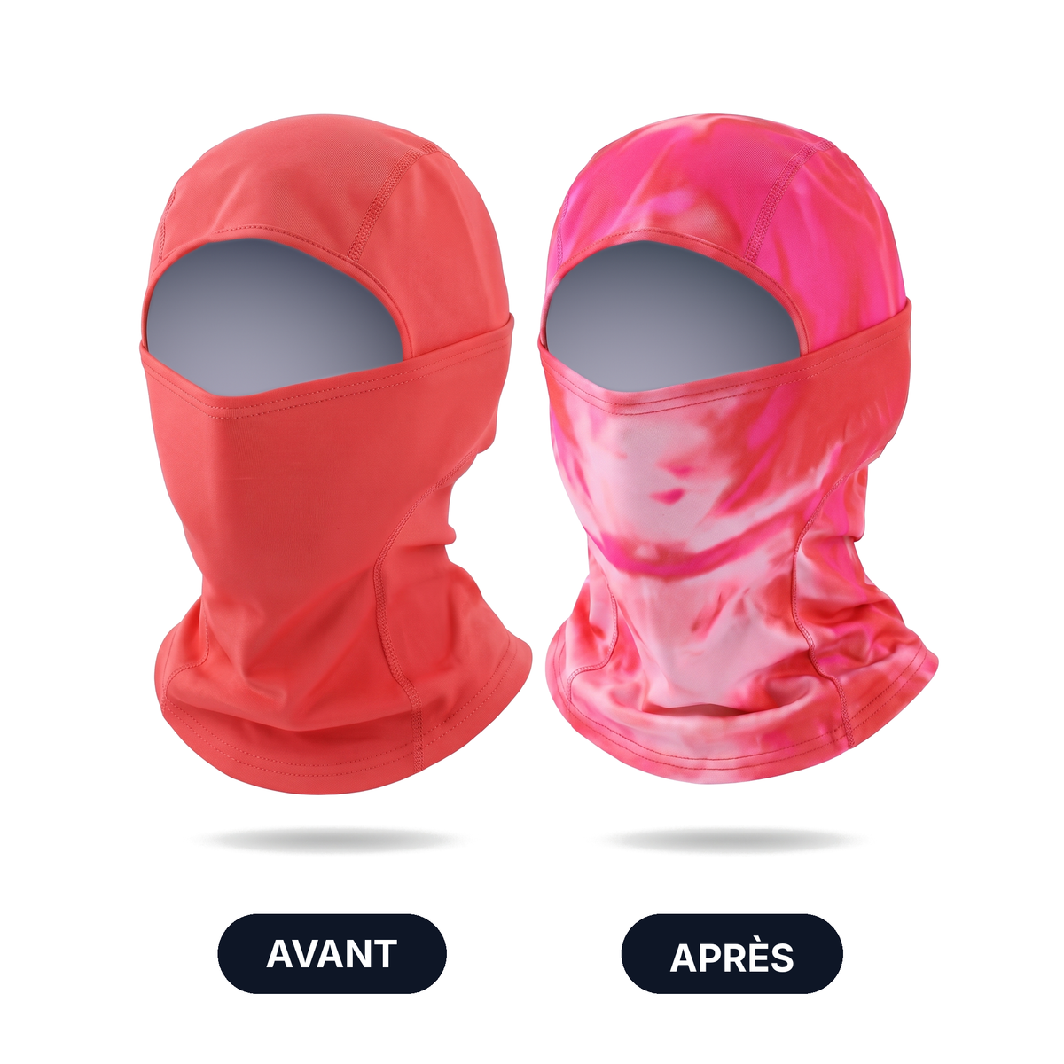 Cagoule Thermya Shift Corail Flash, avant et après le souffle