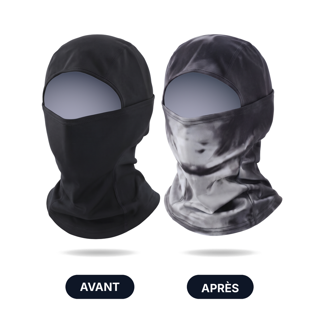 Cagoule Thermya Shift Noir Éclipse, avant et après le souffle