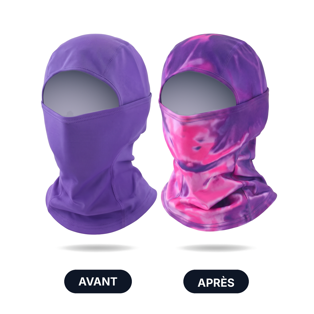 Cagoule Thermya Shift Violet Néon, avant et après le souffle